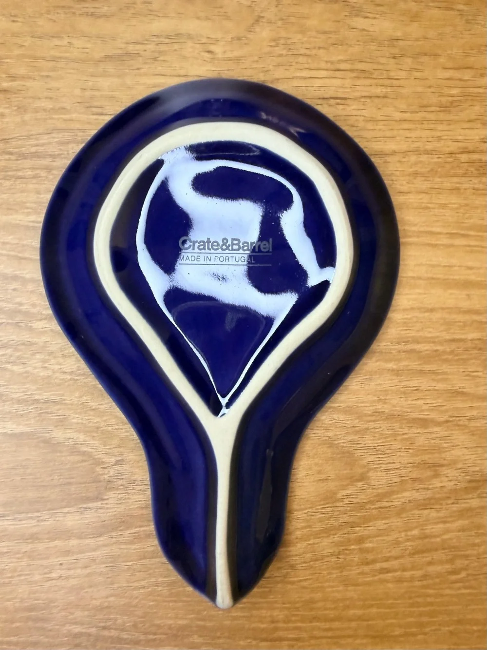 Crate & Barrel Navy Blue Ceramic Spoon Rest Holder Classic Clean Design